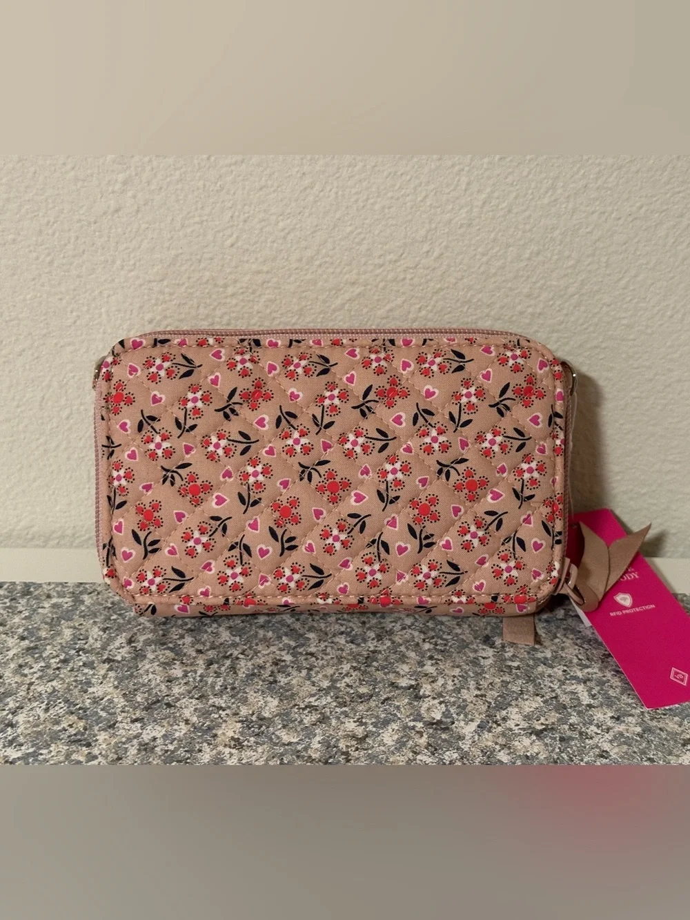 Vera Bradley Iconic All-in-one RFID Crossbody in “Sweethearts and Flowers”